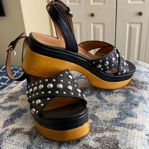 Coach studded, black sandals, with wooden heel